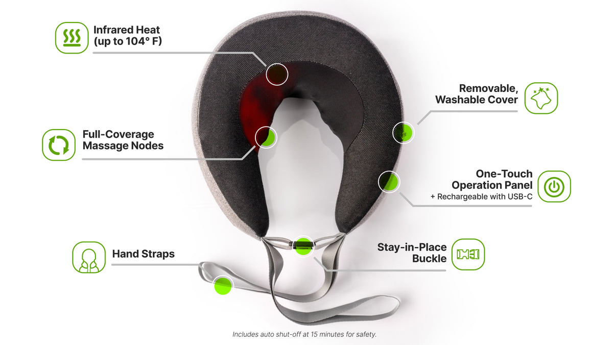 Shiatsu Massaging Neck Pillow with Infrared Heat | GhostBed Shiatsu Massaging Neck Pillow with Infrared Heat | GhostBed